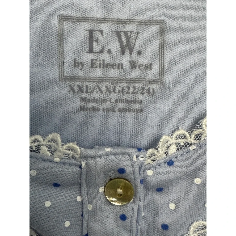 Eileen West NWOT Blue Polka Dot Lace Trim Long Sleeve Nightgown XXL 22/24 Mom